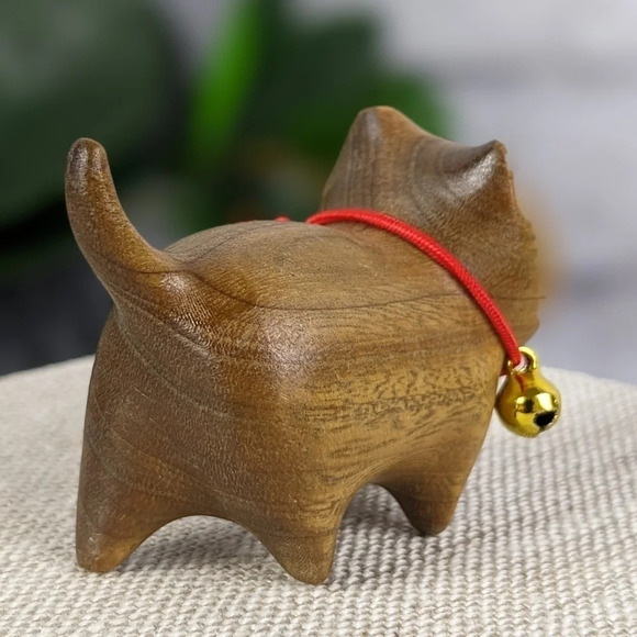 Wooden hand carved cat statue figurine kitty light brown wood color - Picture 4 of 6